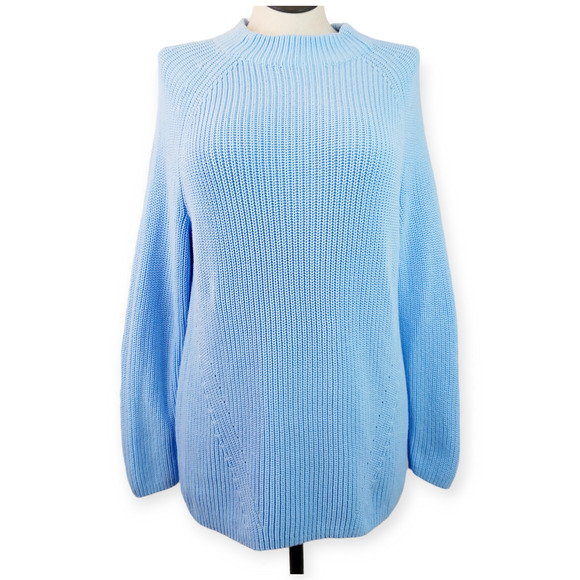 Lands' End SZ 1X Thick Knit Funnel Neck Sweater Sky Blue 100% Cotton - Picture 2 of 8
